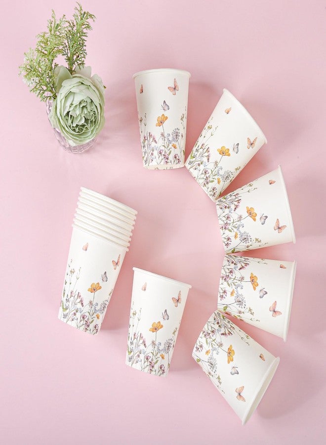 AimFun 100Pcs Fall Wildflower Paper Cups Watercolor Floral Party Cups 9oz Rustic Botanical Butterflies Disposable Coffee Cups for Spring Summer Birthday Bridal Baby Shower Tea Party Supplies - Image 5